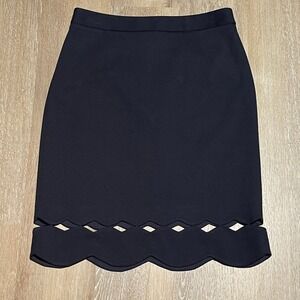 Talbots Petites Navy Blue Scalloped Hem Pencil Skirt Career‎ Office 2P NWT $99